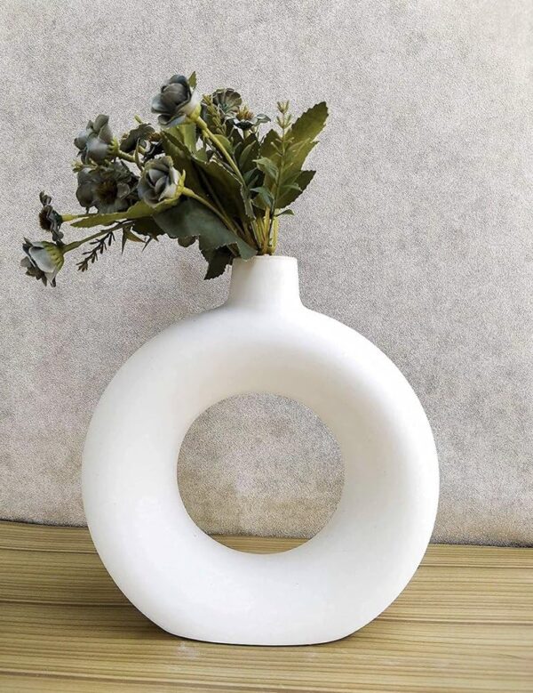 SPHINX White Ceramic Donut Vase, 6 Inch Modern Flower Vase for Pampas Grass, Dried Flowers, Home & Office Decor, Centerpiece, Handcrafted Gift Vase Only