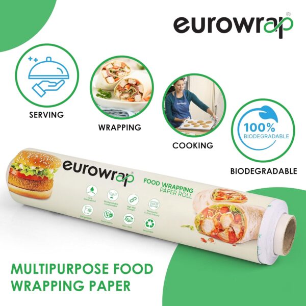 EUROWRAP Food Wrapping Butter Paper 10 Mtr (8+2) | Extra Thick Food Grade Wrap for Cooking, Baking, Packing, Serving & Roti | Non-Stick Multipurpose Parchment Paper | Kitchen Essentials
