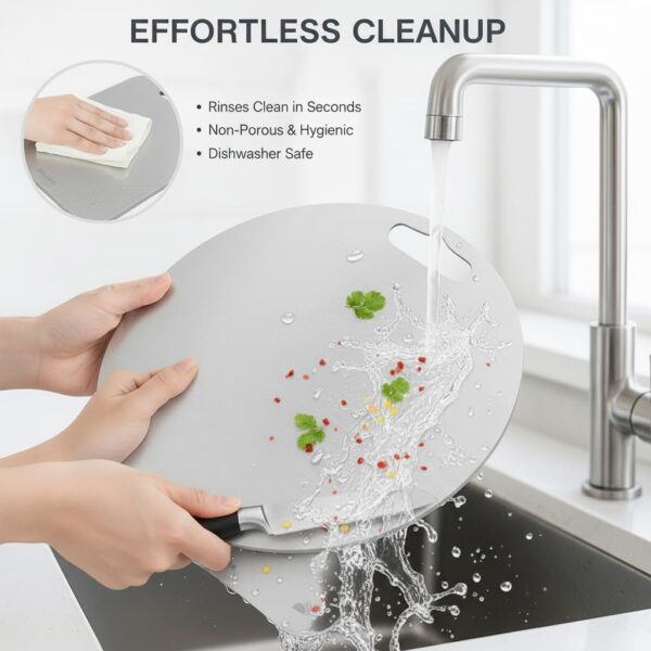 Herrlich Homes Round Stainless Steel Chopping Board for Kitchen | with 2 Steel Straw & Anti-Skid Silicon Pad | for Cutting Vegetables, Meat, Fish, Fruits | Large | 30.5 cm