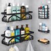 JIALTO 5 in 1 Self-Adhesive Bathroom Organizer Combo - No JIALTO 5 in 1 Self-Adhesive Bathroom Organizer Combo - No Drill Wall Mounted Shelf Stand with Metal Racks | Toothbrush Holder | Soap Dish & Storage Tray | Multipurpose Bathroom Accessories (Black)
