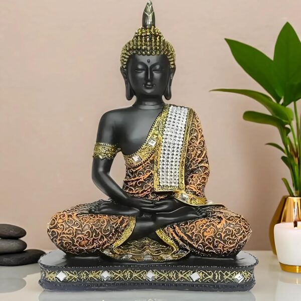 Global Grabbers New Limited Edition 25 Centimetre Meditating Sitting Buddha Idol Statue showpiece Home Decor Decoration Items for Living Room and Gifts (1, Orange Black)