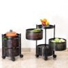 Kitchenwell Round Multi-Purpose Rotatable Trolley Storage Organizer Kitchen Storage Rack Design Fruits & Vegetable Onion Cutlery Dish Rack (Matt Black, Round - 3 Layer)