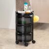 Kitchenwell Round Multi-Purpose Rotatable Trolley Storage Organizer Kitchen Storage Rack Design Fruits & Vegetable Onion Cutlery Dish Rack (Matt Black, Round - 3 Layer)