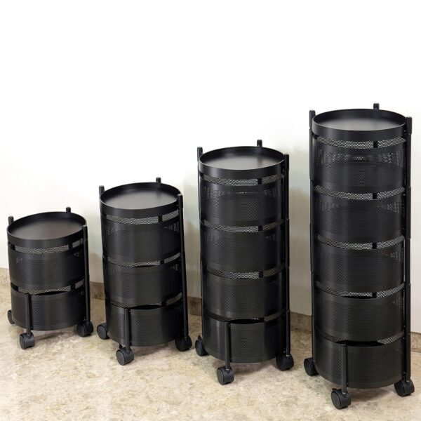 Kitchenwell Round Multi-Purpose Rotatable Trolley Storage Organizer Kitchen Storage Rack Design Fruits & Vegetable Onion Cutlery Dish Rack (Matt Black, Round - 3 Layer)