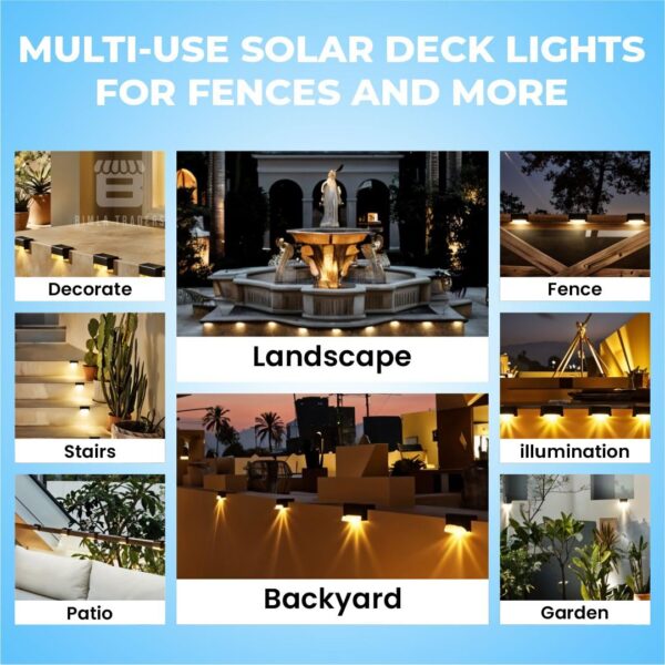 BTAG Solar-Powered Deck Light – IP65 Waterproof LED Step, Stair, Fence & Railing Light with Wide-Angle Illumination, Rechargeable Outdoor Lighting for Yard, Patio & Pathway.Pack of 4