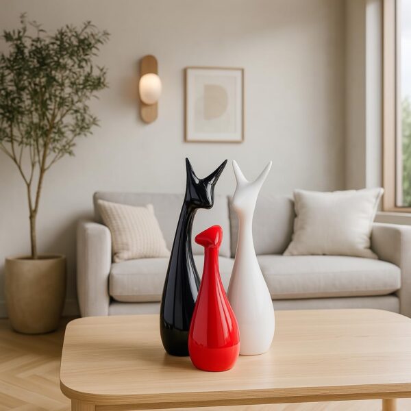 Xtore® Home Decor Lucky Deer Statue Family Piano Finish Ceramic Figures - (Set of 3, Red Black, White)