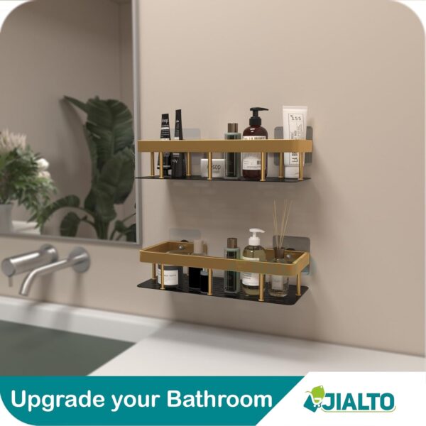 JIALTO 2 Pcs Aluminum Wall Mounted Bathroom Organiser | Floating Shelf for Wall for Bathroom Cabinet | Multifunctional Large Capacity Bathroom Rack | Bathroom Shelf for Wall (Gold)