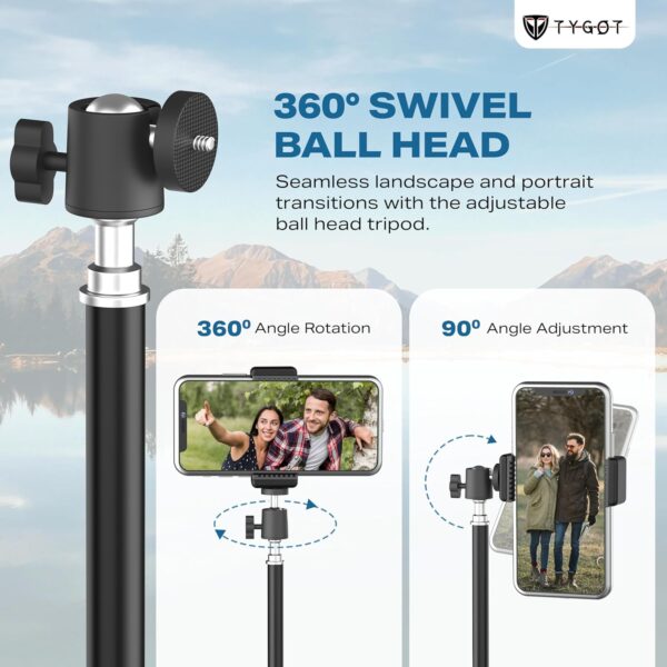 Tygot Lightweight & Portable Portable 7 Feet (84 Inch) Long Tripod Stand with Adjustable Mobile Clip Holder for All Mobiles & Cameras (Black)
