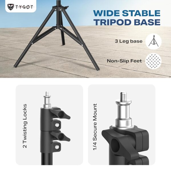 Tygot Lightweight & Portable Portable 7 Feet (84 Inch) Long Tripod Stand with Adjustable Mobile Clip Holder for All Mobiles & Cameras (Black)
