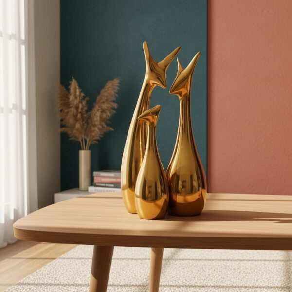LIFEHAXTORE® Home Decor Lucky Deer Family | Metallic Golden Finish Ceramic Figurine for Decor - (Set of 3, Golden)