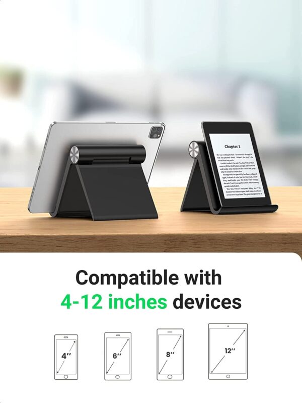 STRIFF Multi Angle Tablet Tabletop Stand. Holder for iPhone, Android, Samsung, OnePlus, Xiaomi. Portable, Foldable Stand. Perfect for Bed,Office, Home, Gift and Desktop (Black)