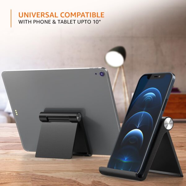 STRIFF Multi Angle Tablet Tabletop Stand. Holder for iPhone, Android, Samsung, OnePlus, Xiaomi. Portable, Foldable Stand. Perfect for Bed,Office, Home, Gift and Desktop (Black)