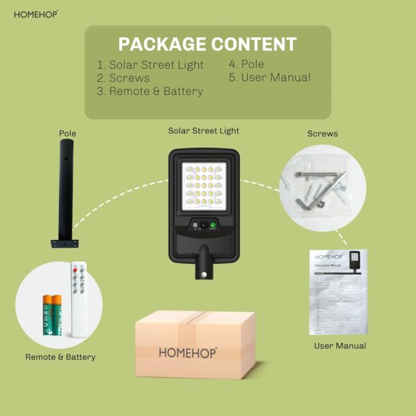 Homehop All-in-One Solar Street Light 50 W Motion Sensor LED Automatic Wireless Lamp for Outdoor Home Garden, Pathway,(Cool White,4000mAh /ABS/Pole Included)