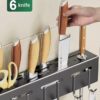 Deejay Kitchen Shelf Wall Mount Knife Holder,Towel Hanger, Spatula Ladle Hanging Hooks, Cutlery Holder Storage Rack High Grade Metal Multi-Purpose (44 x 4.5 x 8cm)