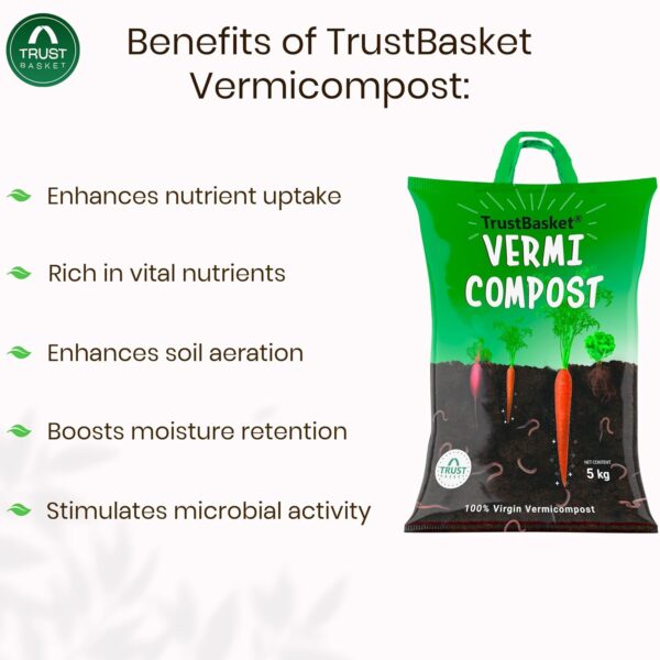TrustBasket Vermicompost 5kg 100% Natural Organic Fertilizer for Plants | Nutrient-Rich Compost for Home Garden | Improves Plant Health, Water Retention & Soil Quality | Ideal for All Gardening Needs