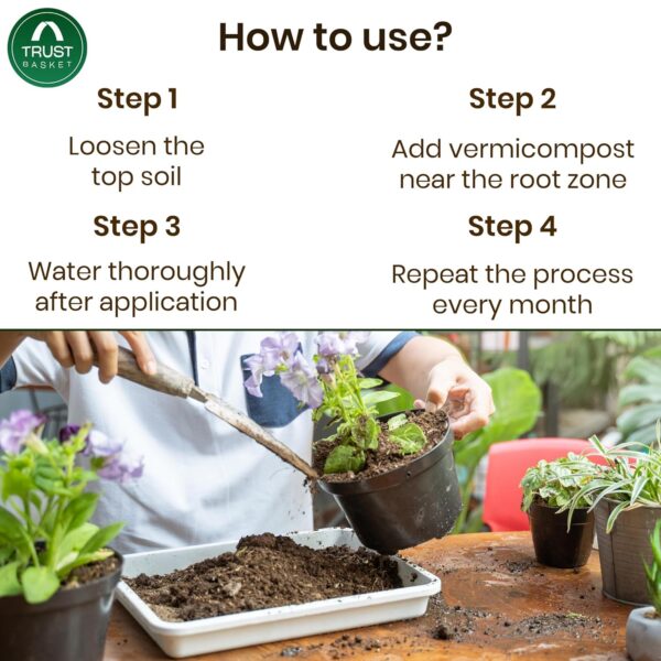 TrustBasket Vermicompost 5kg 100% Natural Organic Fertilizer for Plants | Nutrient-Rich Compost for Home Garden | Improves Plant Health, Water Retention & Soil Quality | Ideal for All Gardening Needs