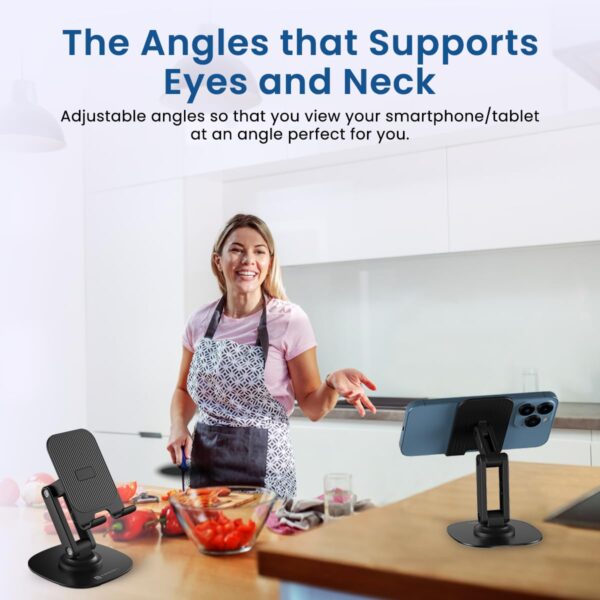 Portronics Mobot III 360° Rotatable & Foldable Mobile Phone Holder With Stable Metallic base,Adjustable Height, Anti Skid Pad,Tabletop Mobile Phone Stand for all Smartphones,tablets,Kindle,ipad(Black)