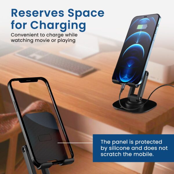 Portronics Mobot III 360° Rotatable & Foldable Mobile Phone Holder With Stable Metallic base,Adjustable Height, Anti Skid Pad,Tabletop Mobile Phone Stand for all Smartphones,tablets,Kindle,ipad(Black)