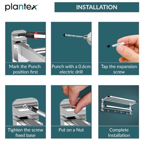 Plantex 304 Grade Stainless Steel Towel Hanger for Bathroom/Dual Folding Towel Rack/Towel Holder/Bathroom Accessories (24-Inch) Chrome