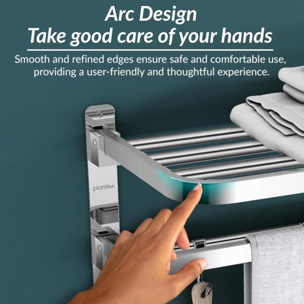 Plantex 304 Grade Stainless Steel Towel Hanger for Bathroom/Dual Folding Towel Rack/Towel Holder/Bathroom Accessories (24-Inch) Chrome