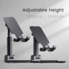 Ambrane Multipurpose Tabletop Mobile Stand | Adjustable Angle & Height| Universal Holder for iPhone, Samsung, OnePlus & All Smartphones | Portable, Anti-Skid | for Home, Office, Bed & Gifting (Black)