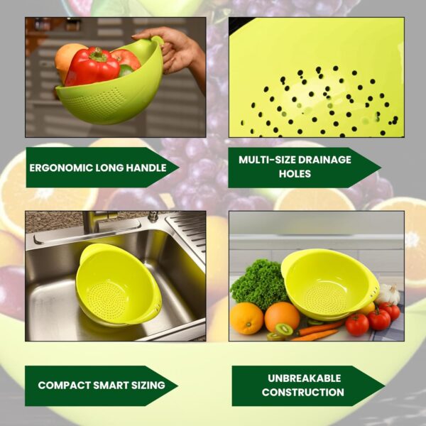 Clazkit Food Strainer Colander, Fruit Basket, Pasta Strainer, Vegetable Strainer, Kitchen Sieve, Washing Bowl, Unbreakable, (Color May Vary), Plastic - 11.3 x 18 x 24.1 Centimeters