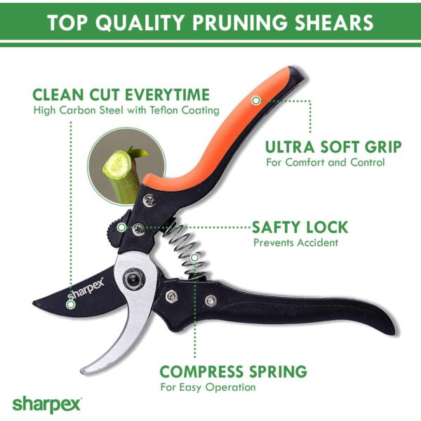 Sharpex Heavy Duty 8 Inch Garden Bypass Pruning Shears | SK5 Carbon Steel With Teflon Coating Blade | Tree Trimmers Secateurs, Plant Cutter For Home Gardening Scissors, Plant Branch Cutter For Tree