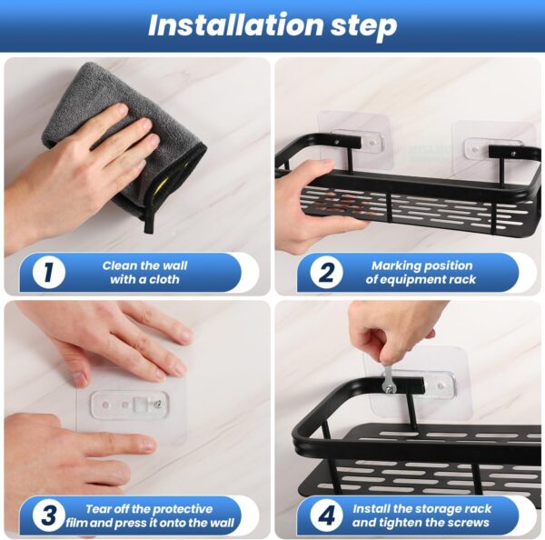 2 Pcs Aluminium Bathroom Wall Shelf Organiser, 30 cm, Adhesive Mount Storage Rack with Installation Kit (Black)