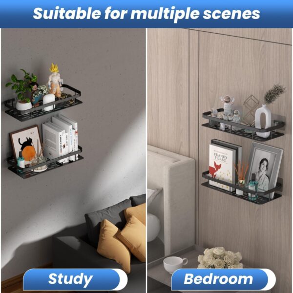 2 Pcs Aluminium Bathroom Wall Shelf Organiser, 30 cm, Adhesive Mount Storage Rack with Installation Kit (Black)