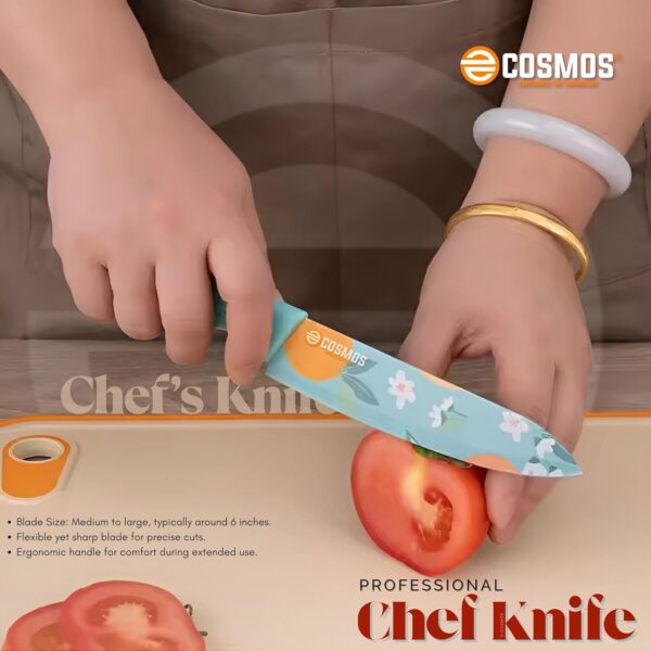 E-COSMOS® Professional 3-Piece Kitchen Knife Set - High Carbon Stainless Steel Chef, Utility & Santoku Knives with Ergonomic Blue Handles (Blue, 3 Pc Knife Set)