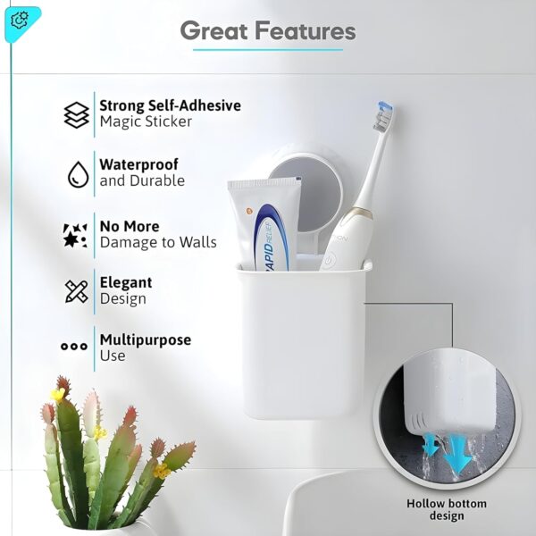 Boniry Plastic Toothbrush Holders for Bathroom, Wall-Mounted Brush Holder, Tooth Brushes Holder Stand, Bathroom Organiser and Toothpaste Holder - Washroom Organizer and Brush Stand (Abs White 2 Pcs)