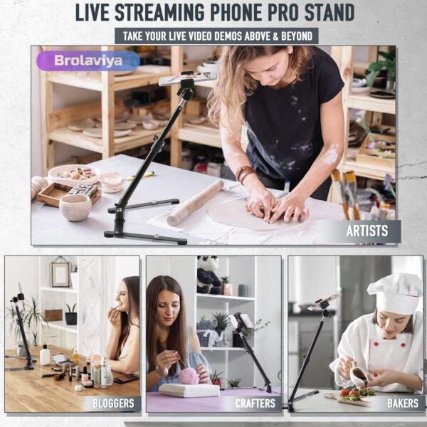 BROLAVIYA Overhead Video Mobile Metal desktop Stand with 1/4" Male Adaptor for Camera,Gopro and Mobile Bracket for online teaching,Video,Desktop,Bedroom, Office