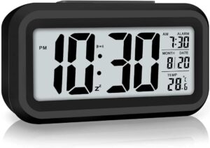 AERYS Digital Alarm Clock with Automatic Sensor, Date and Temperature Display, Compact Desk Table Clock for Students, Home, Office, Bedroom, Living Room,Home Decor, Corporate Use (Black Digital)