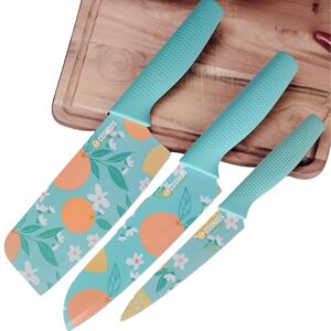 E-COSMOS® Professional 3-Piece Kitchen Knife Set - High Carbon Stainless Steel Chef, Utility & Santoku Knives with Ergonomic Blue Handles (Blue, 3 Pc Knife Set)