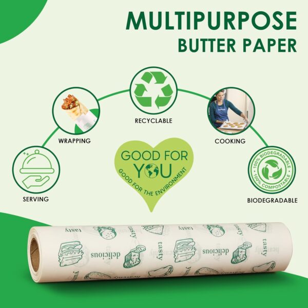 EUROWRAP Food Wrapping Butter Paper 10 Mtr (8+2) | Extra Thick Food Grade Wrap for Cooking, Baking, Packing, Serving & Roti | Non-Stick Multipurpose Parchment Paper | Kitchen Essentials