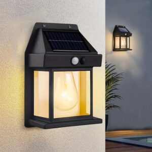 GIGALUMI Solar Wall Lights Outdoor | Motion Sensor Waterproof LED 3 Modes Sconce Solar Lamp | Auto-Charging Exterior Security Light for Porch, Patio, Garden, Balcony & Pathway (Warm Yellow, 1 Pc)