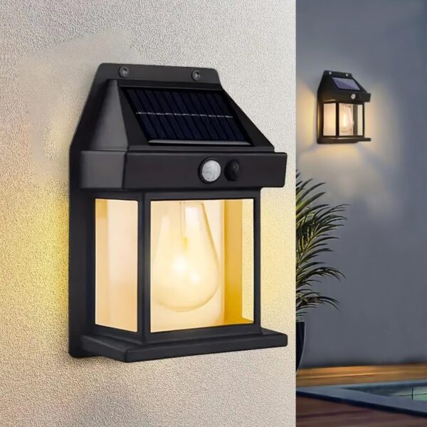 GIGALUMI Solar Wall Lights Outdoor | Motion Sensor Waterproof LED 3 Modes Sconce Solar Lamp | Auto-Charging Exterior Security Light for Porch, Patio, Garden, Balcony & Pathway (Warm Yellow, 1 Pc)