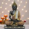 Global Grabbers New Limited Edition 25 Centimetre Meditating Sitting Buddha Idol Statue showpiece Home Decor Decoration Items for Living Room and Gifts (1, Orange Black)