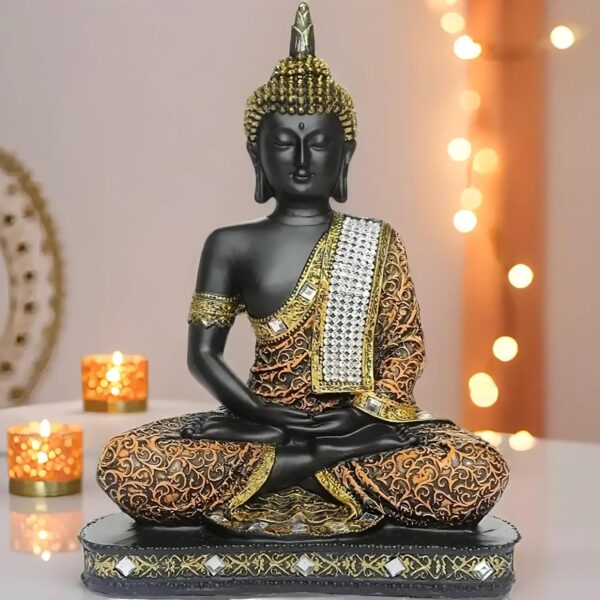 Global Grabbers New Limited Edition 25 Centimetre Meditating Sitting Buddha Idol Statue showpiece Home Decor Decoration Items for Living Room and Gifts (1, Orange Black)