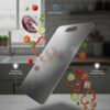 Herrlich Homes Rectangle Stainless Steel Chopping Board | with Steel Straw & Anti-Skid Silicon Pad | for Cutting Vegetables, Meat, Fish, Fruits | Chopping Board for Kitchen | M | 31 x 21 cm
