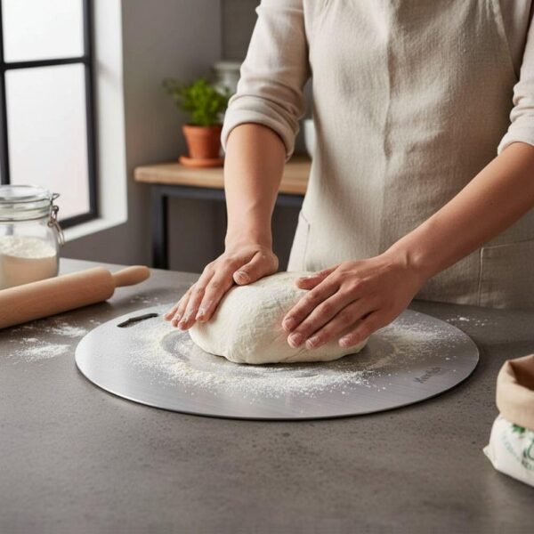 Herrlich Homes Round Stainless Steel Chopping Board for Kitchen | with 2 Steel Straw & Anti-Skid Silicon Pad | for Cutting Vegetables, Meat, Fish, Fruits | Large | 30.5 cm