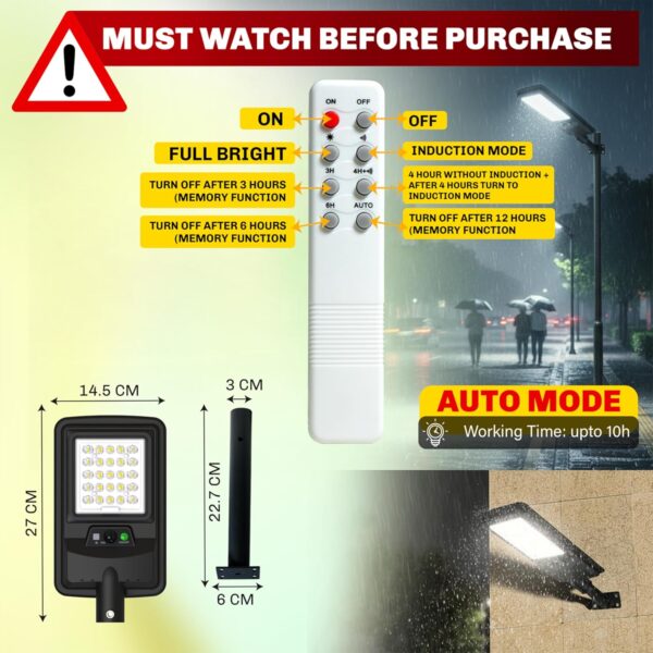 Homehop All-in-One Solar Street Light 50 W Motion Sensor LED Automatic Wireless Lamp for Outdoor Home Garden, Pathway,(Cool White,4000mAh /ABS/Pole Included)