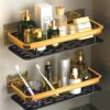 JIALTO 2 Pcs Aluminum Wall Mounted Bathroom Organiser | Floating Shelf for Wall for Bathroom Cabinet | Multifunctional Large Capacity Bathroom Rack | Bathroom Shelf for Wall (Gold)