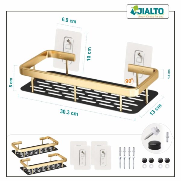 JIALTO 2 Pcs Aluminum Wall Mounted Bathroom Organiser | Floating Shelf for Wall for Bathroom Cabinet | Multifunctional Large Capacity Bathroom Rack | Bathroom Shelf for Wall (Gold)
