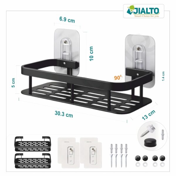 JIALTO 2 Pcs Self Adhesive Bathroom Shelf for Wall | Bathroom Organizer Without Drill | Wall Mounted Bathroom Shelves | Aluminum Bathroom Organizer Rack for Bathroom Accessories (Black)