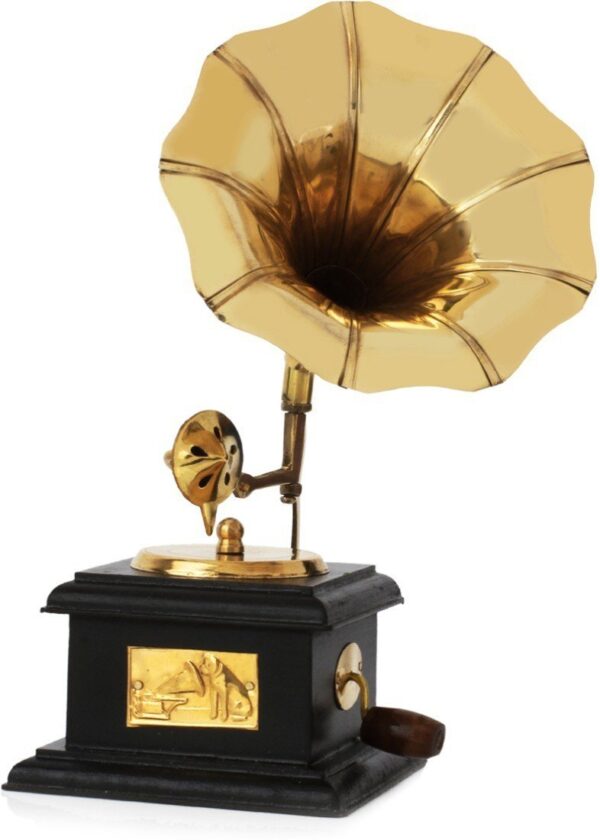 JaipurCrafts Premium Sparkle Square Gramophone Showpiece - 23 cm (Brass, Brown, Gold) (Black, Gold) (Black, Gold)