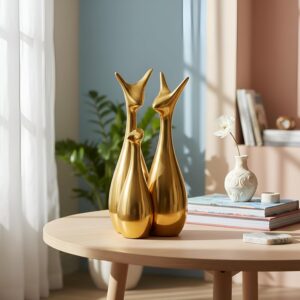 LIFEHAXTORE® Home Decor Lucky Deer Family | Metallic Golden Finish Ceramic Figurine for Decor - (Set of 3, Golden)