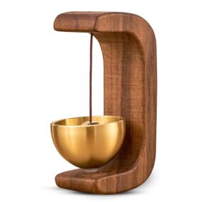 Magnetic Wooden Table Bell with Brass Bowl – Elegant Minimalist Door Bell for Home, Office, Meditation, Desk Décor, Mindfulness Ritual, Entry Alert & Spiritual Gift