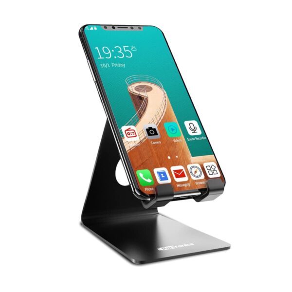 Portronics MODESK Universal Mobile Holder Stand with Metal Body, Anti Portronics MODESK Universal Mobile Holder Stand with Metal Body, Anti Skid Design, Light Weight for All Smartphones, Tablets, Kindle, iPad(Black)