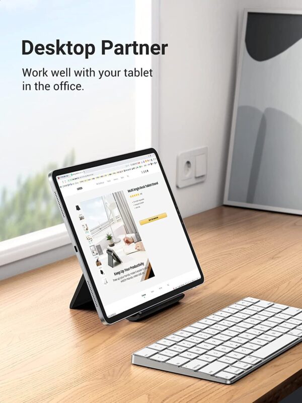 STRIFF Multi Angle Tablet Tabletop Stand. Holder for iPhone, Android, Samsung, OnePlus, Xiaomi. Portable, Foldable Stand. Perfect for Bed,Office, Home, Gift and Desktop (Black)